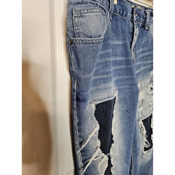 Decibel Distressed And Patches Straight Leg Mens Blue Jeans Size 34x32 - Picture 5 of 10